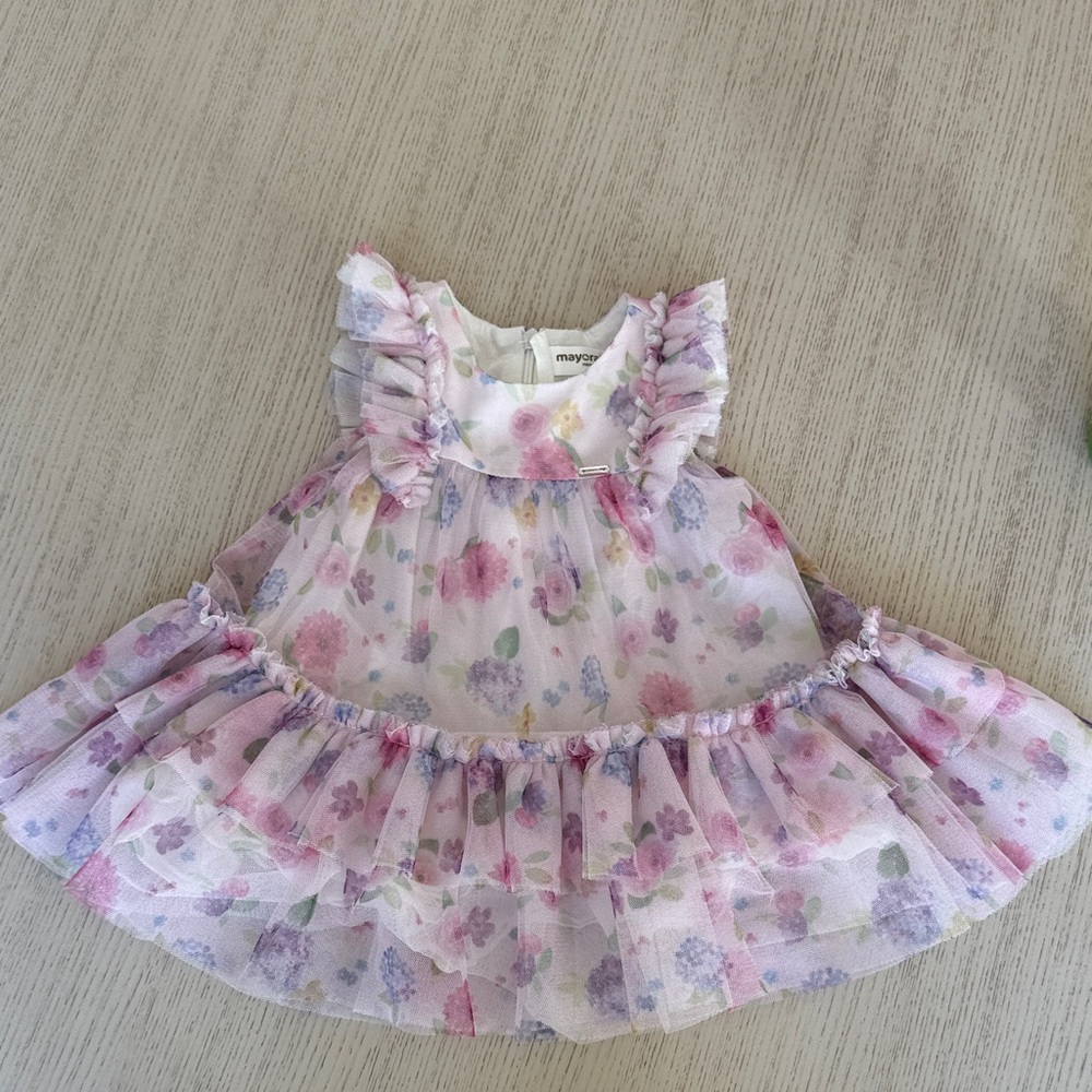 Mayoral Floral Kids Dress - Pink and Purple